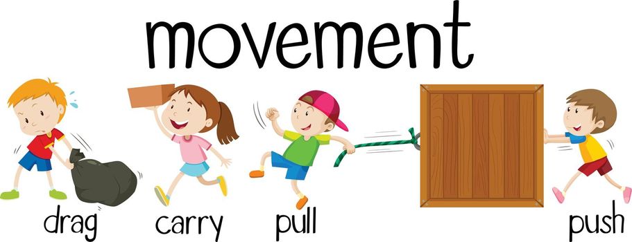 Children in different movement illustration