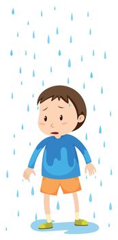 Boy standing in the rain illustration
