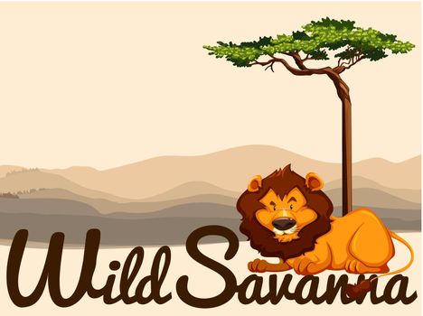 Wild Savanna theme with lion and tree illustration