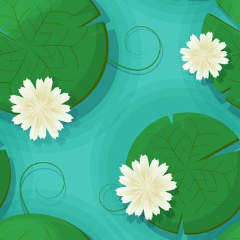 Water lilies repeating pattern, vector illustration