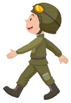 Soldier in green uniform walking illustration