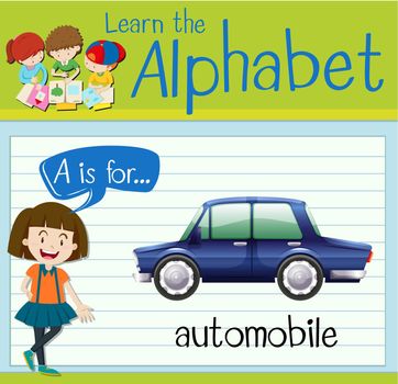 Flashcard letter A is for automobile illustration