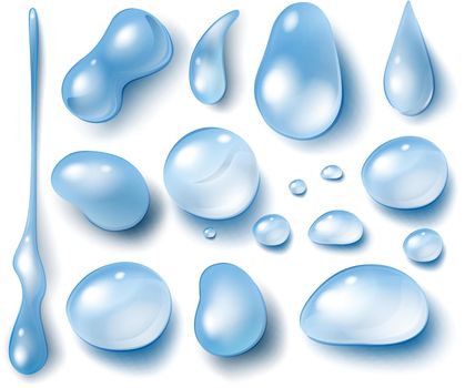 Set of water drops on white illustration