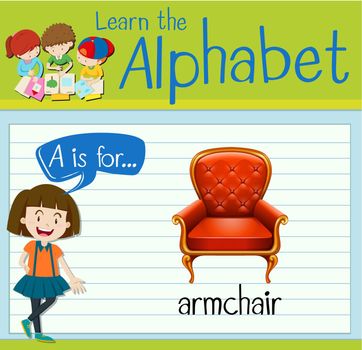 Flashcard letter A is for armchair illustration