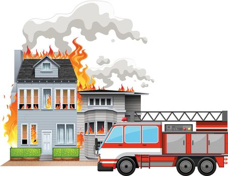 Fire scene with fire truck illustration