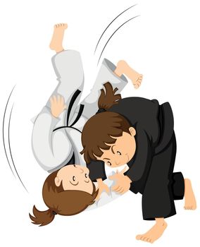 Two girls playing judo illustration