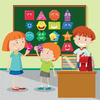 Students learning shapes in classroom illustration