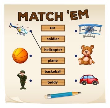 Matching game objects and words illustration