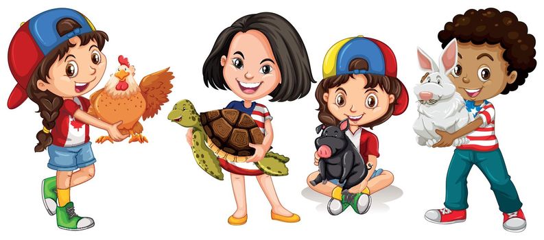 Children with domestic animals illustration