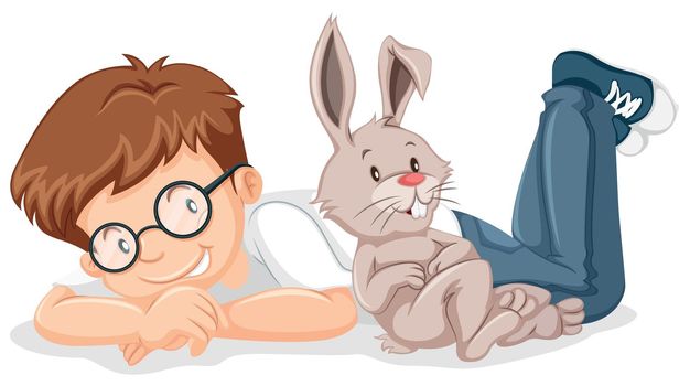 Boy with pet rabbit illustration