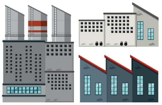 Factory buildings in different designs illustration