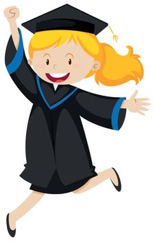 Girl in black graduation gown illustration