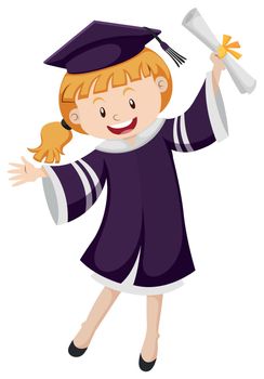 Girl in graduation gown holding degree illustration
