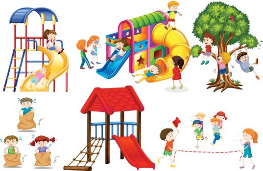 Kids playing games and playing slides illustration