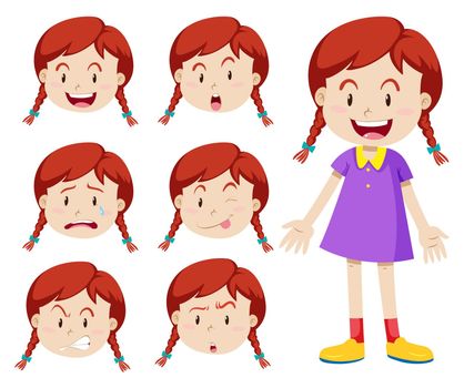 Red hair girl with facial expressions illustration