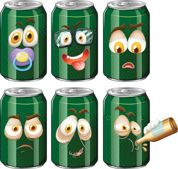 Green cans with facial expression illustration