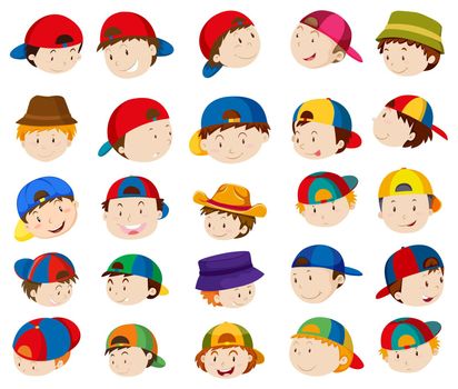 Boy heads with facial expressions illustration