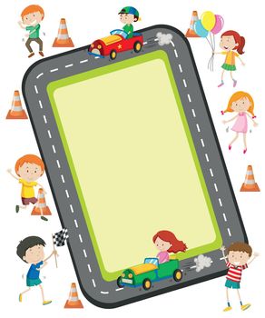 Children racing car on the road illustration