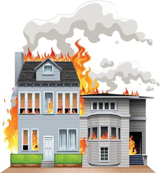 Fire scene at residential area illustration