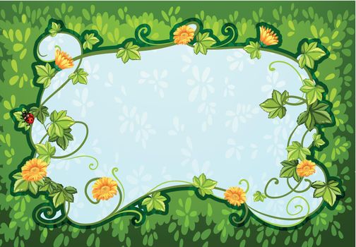 Border design with flowers and bug illustration