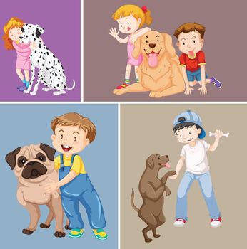Children and pet dogs illustration