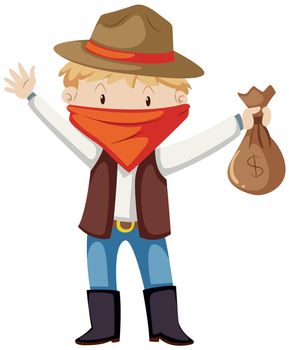 Kid in robber costume illustration