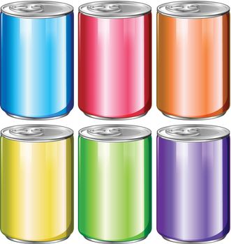 Cans in six different colors illustration