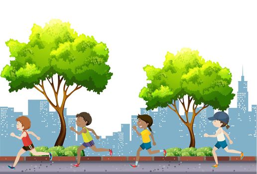 People jogging in the park illustration