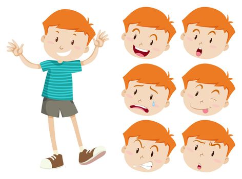 Cute boy with six facial expressions illustration
