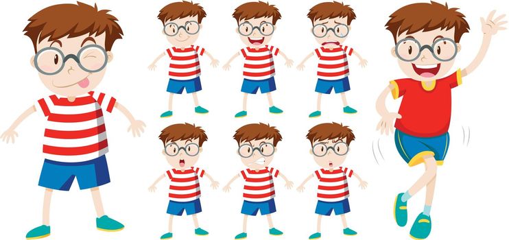 Boy with different facial expressions illustration