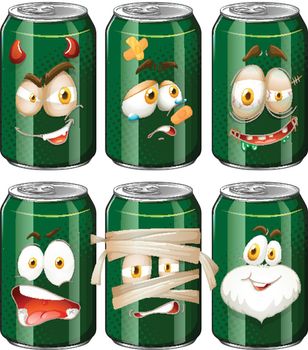 Facial expressions on soda cans illustration