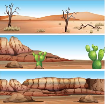 Three Different Dry Valley Scene illustration