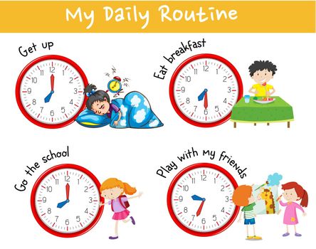 Activity chart showing different daily routine of kids illustration