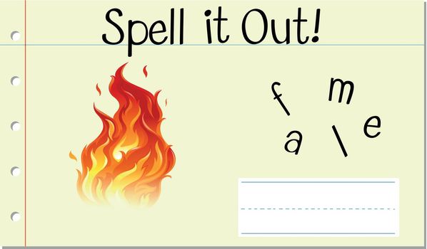 Spell English word flame illustration
