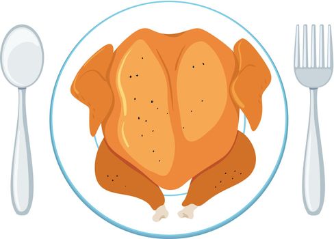full roast chicken on plate illustration