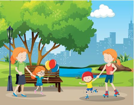 People in outdoor park illustration