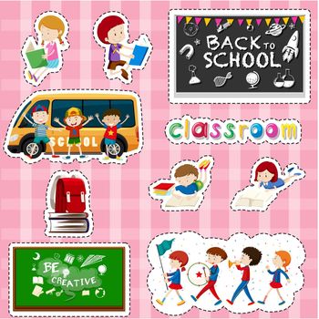Sticker design for students and school items illustration