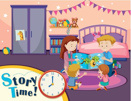Story time family reading illustration