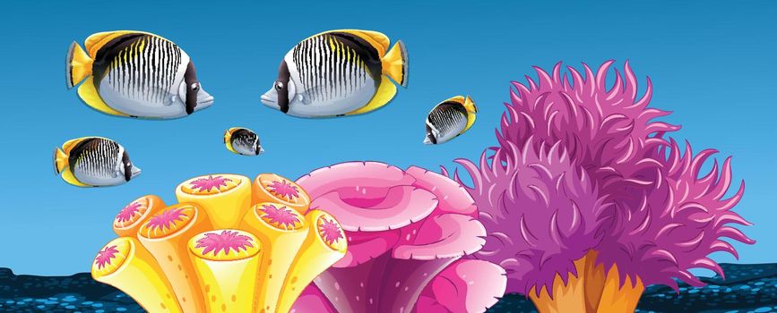 Fish and coral reef under the sea illustration