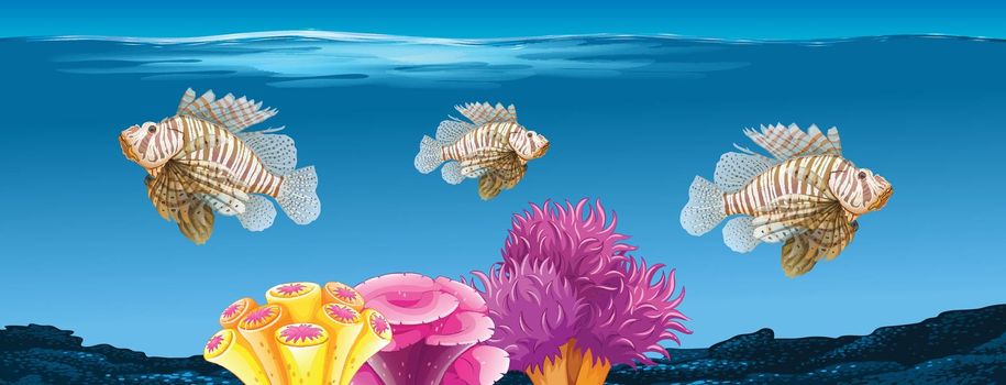 Underwater scene with lionfish illustration