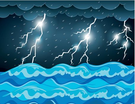 Thunderstorm at the sea illustration