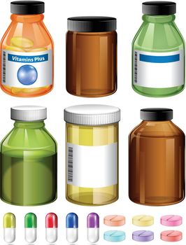 A set of medicine and container illustration
