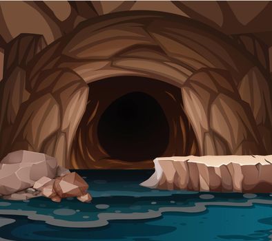 Underground cavern with lake illustration