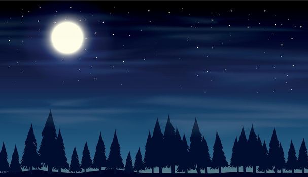 Night scene with silhouette woods illustration