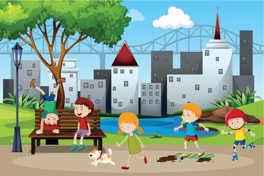 Children playing in the park illustration