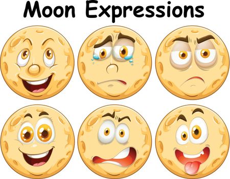 Six different Moon Facial Expression illustration