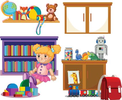 Set of kid toys illustration