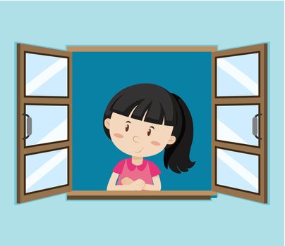 Happy girl by the window illustration