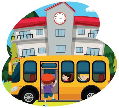 School Bus Pick Up Student to School illustration