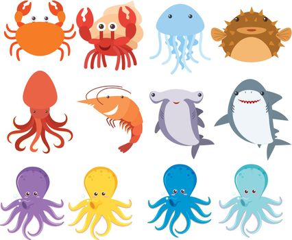 Sea Creatures on White Backgriund illustration